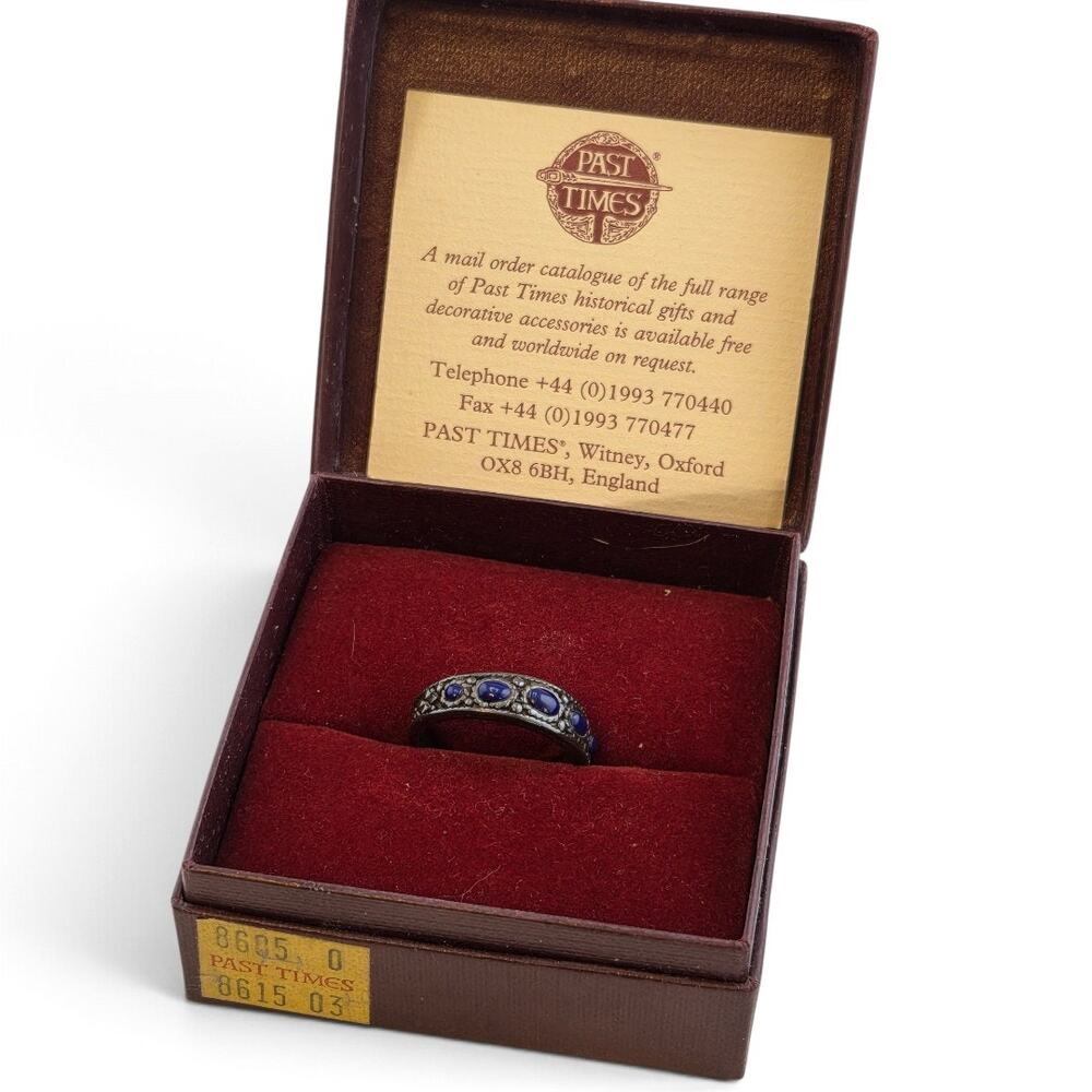 Vintage Past Times Roman Lapis Lazuli Sterling Ring Pompeii Style Box Size 7.5